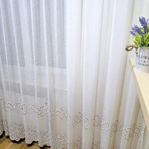 Готовий тюль льон білий з вишивкою (4м*2,7м)