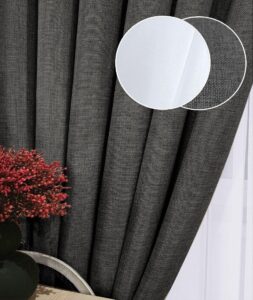 Комплект штори і тюль. Тканина льон мішковина + шифон. Колір: темно-сірі штори, білий тюль