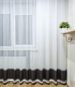 Готовый тюль бамбук, цвет белый с венге (3м*2,6м)