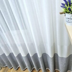 Тюль креп лен с плотным фартуком. Цвет белый с серым