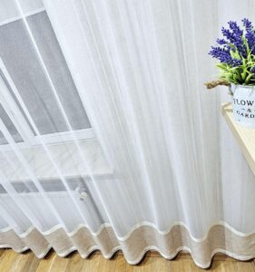 Готовий тюль льон з бамбуком, колір білий з бежевим (3м*2,6м)