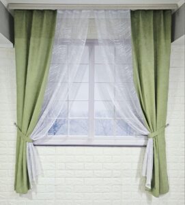 Комплект короткие шторы тюль. Цвет фисташковый с белым