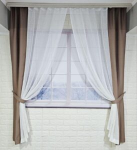 Комплект короткі штори тюль. Колір капучино з білим
