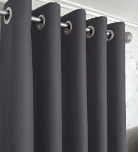 Комплект сірі штори блекаут на люверсах. Готові штори темно-сірого кольору