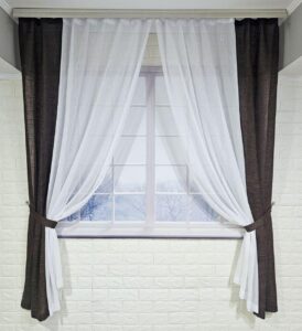 Комплект короткі штори тюль. Колір венге з білим