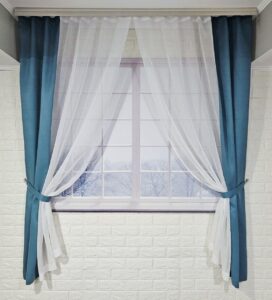 Комплект короткі штори тюль. Колір бірюзовий з білим