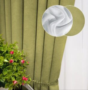 Комплект штори і тюль. Тканина мікровелюр Diamond + шифон вуаль. Колір: оливкові штори, білий тюль