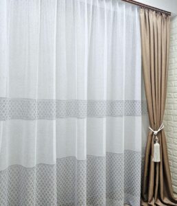 Тюль жаккард, коллекция Aylin. Цвет белый с светло-серым