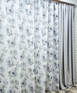Тюль льон Прованс. Колір білий з сірим та блакитним