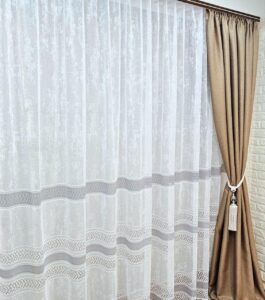 Тюль мармур жаккард, зі смугами. Колір білий з сірим