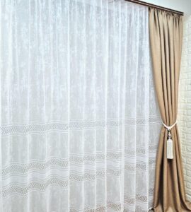 Готовий тюль мармур жаккард, зі смугами. Колір білий (3м*2,3м)