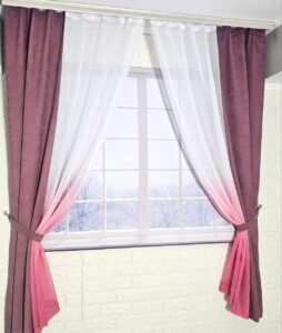 Комплект короткі штори тюль. Колір пильна троянда з білим