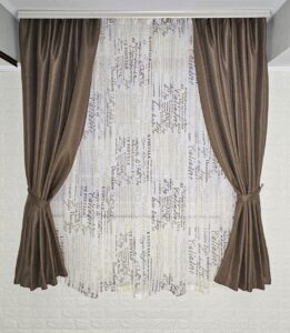 Комплект короткі штори і тюль. Льон рогожка блекаут + тюль шифон вуаль