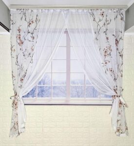 Комплект короткий тюль. Колір білий з терракотовим